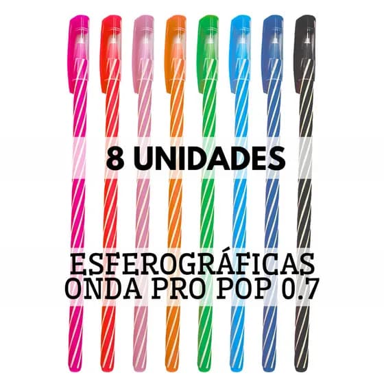 Kit 8 Canetas Esferográficas Pop Espiral 0.7mm Coloridas Escrita Macia Escolar e Escritório
