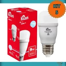 Kit 5 Lâmpada Mini T Especial LED 9w Luz Branca Fria Abajur