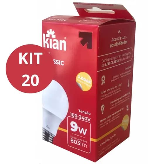 Kit 20 Lampada LED 9w Amarela 3000K Bivolt Economica