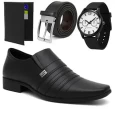 Kit Sapato Social Masculino Oxford Elegante Confortável Com Relógio Carteira e Cinto