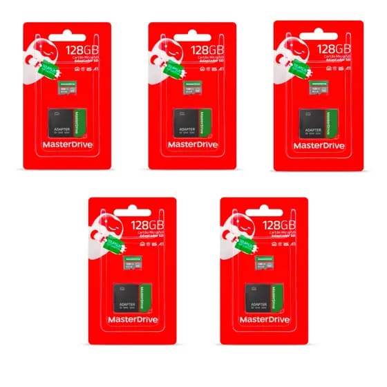 Kit com 5 cartão de memoria 128gb masterdrive class 10 usb 2.0 com adaptador