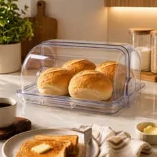 Porta Pão Cristal Premium com Tampa Articulável 30cm Transparente