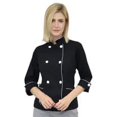 Dólmã Chefe de Cozinha Feminino Manga 3/4 Algodão - Camisa Chefe de Cozinha Feminina - Gambuza Chefe de Cozinha Feminina