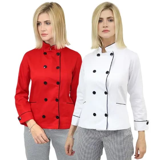 Dolmã Chefe de Cozinha Feminina em Algodão Branco