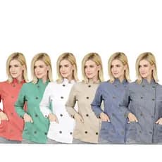 Dólmã Chefe de Cozinha Feminina Jeans Manga 3/4 - Camisa Chefe de Cozinha Feminina