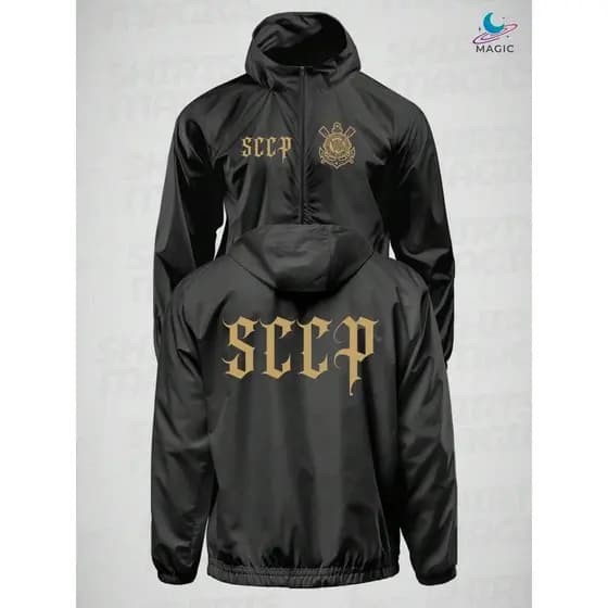Corta vento IMPERMEAVEL SCCP escudo dourado Timão frente e verso malha Premium Forro duplo Envio rapido
