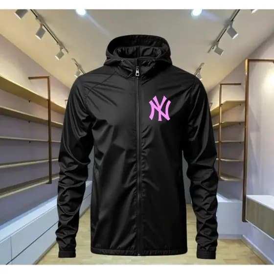 JAQUETA FEMININA CORTA VENTO PRETO ESTAMPADO NY ROSA PREMIUM