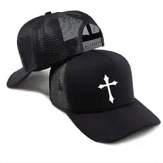Bone Trucker Telinha Preto Estampado Cruz Sagrada Premium