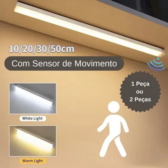 1/2 Smart Luminária Inteligente Ultra LED com sensor de movimento sem fio e Recarregável USB fino barra 20/40/60cm