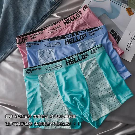 Malha respirável gelo seda Boxer masculino verão estilo fino letras dia quente legal Boxer Briefs Boxer Briefs