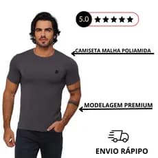 Camiseta Masculina Malha Fria Lançamento Basica Tendência Gola Careca Cinza Confortavel Casual