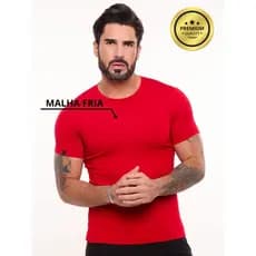 Camisetas Masculinas Estilosas Camisa Vermelha Masculina Básica Malha Fria Blusa Masculino Premium