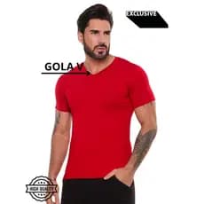 Camiseta Gola V Básica Vermelha Malha Fria Limitada exclusiVa Casual Lançamento Oferta Premium