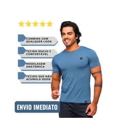 Camiseta Masculina Malha Fria Lançamento Básica Tendência Gola O Azul Confortavel Casual Estilosa