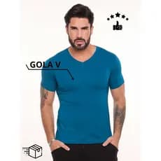 Blusa Masculina Gola V Básica Lisa Azul Malha Fria Confort Versátil Exclusiva Slim Reforçada Oferta