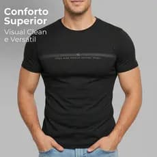 Camiseta Masculina Gola Redonda Caimento Slim Fit Tecido Premium Não Relaxa Estampa Discreta Clean