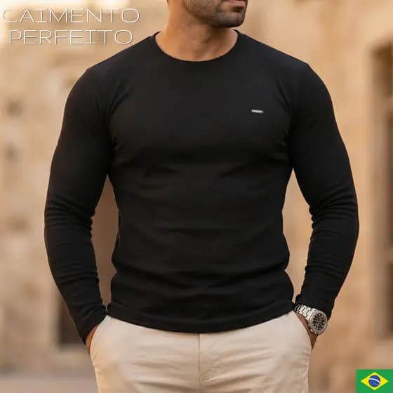 Camisa Manga Longa Masculino Preta Algodão Blusa Manga Comprida Masculina Elegante Casual Social