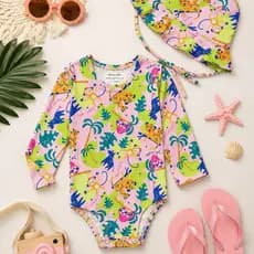 Macacão Infantil Bebê com Chapéu Moda Praia Verão Menina Menino Roupa Leve Conjunto Praia Banho de Sol Passeio Férias