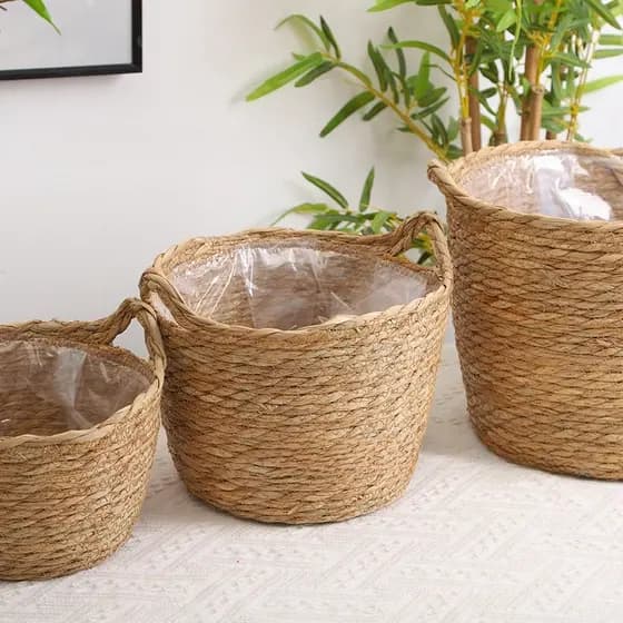 Recipiente Para Vasos Plantas Tecelagem Palha Tecido à Mão Cobertura Para Vasos Jardim à Prova Vazamento