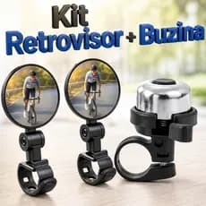 Kit 2 Espelho Retrovisor 360º Giratório Para Bike + Buzina De Bicicleta Trim Trim Cromada Campainha