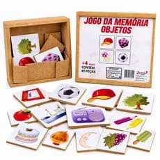 Jogo da Memória Objetos Madeira Infantil Educativo 40 Peças