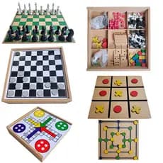 Jogo 5 em 1 Tabuleiro Madeira Ludo Dama Xadrez Velha Trilha Brinquedo Educativo