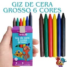 Giz de Cera Grosso 6 Cores Infantil Segura Colorir Divertido