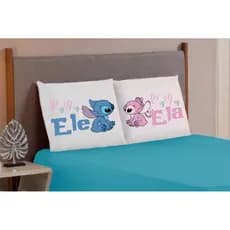 Jogo de lençol Stitch ELE E ELA 3 PÇS QUEEM/KING