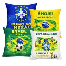Capa de Almofada Decorativas Copa Jogos Brasil Futebol Sala Posta Verde Amarela