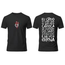 Camisa Camiseta camisa Camiseta camisa catolica estampada oração credo estampado costas INFANTIL E ADULTO T-shirt Algodã