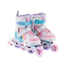Patins Roller Arco Iris Com Led Rosa