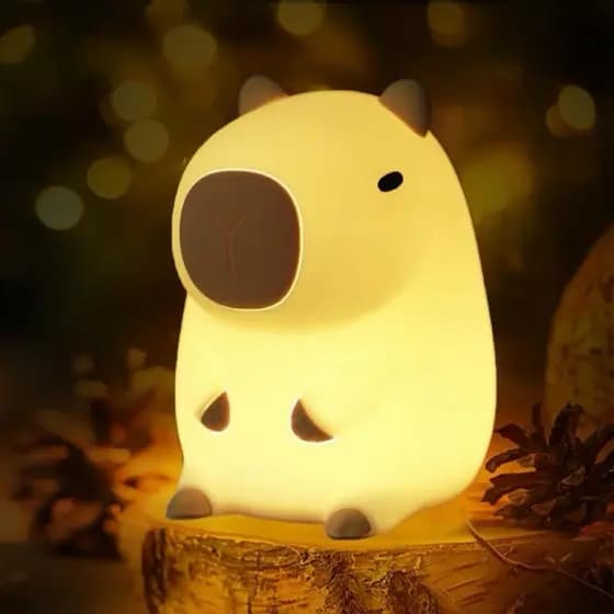 Luminária de Silicone Capivara - Recarregável USB - Timer de Sono - Decoração - Capybara Night Light