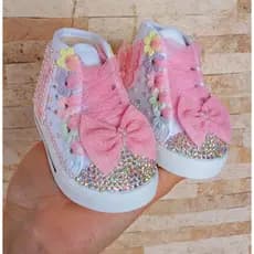 tênis botinha personalizado temático tema jardim rosa