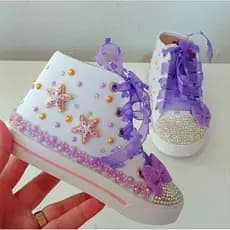 tênis botinha cano alto personalizado temáticos tema fundo do mar lilas