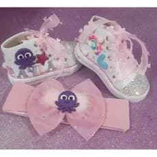 tênis personalizado infantil botinha temática tema bolo fofo rosa