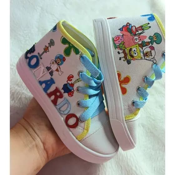 tenis botinha personalizado temático tema menino  bob calça quadrada
