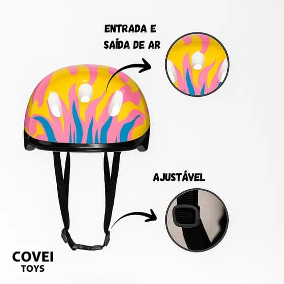 Kit De Proteção Completo Infantil Com Capacete Joelheira Cotoveleira Munhequeira 7 Peças- Covei Toys