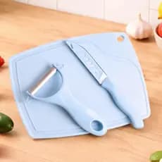 kit 3 em 1 Tábua de Corte, Faca e Descascador Conjunto Faca para Legumes e Frutas Cozinha Jogo de Faca