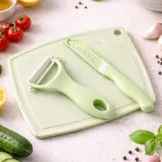 Kit Cozinha 3 em 1 Tábua de Corte + Faca + Descascador Multiuso Resistente