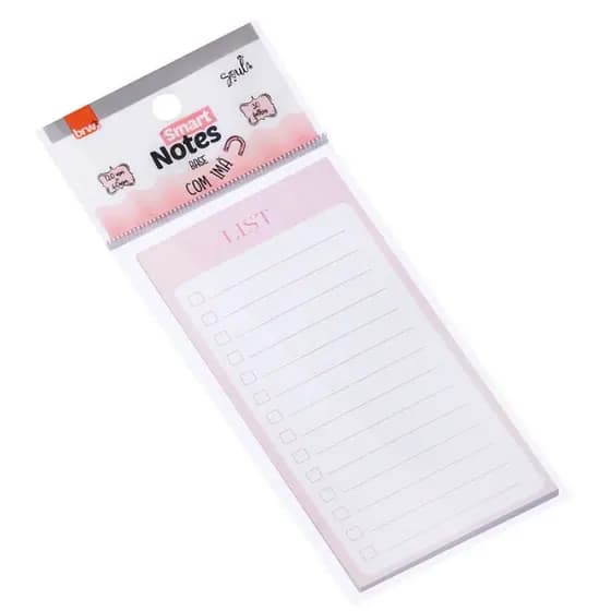 Bloco Smart Notes Rosa Pautado 30 Folhas C/ Base Ímã 60x120mm BRW