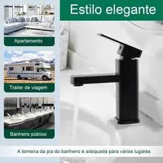 Torneira quadrada preta quente e fria 1/2 De Volta Cromo Premium Monocomando preto Minimalista