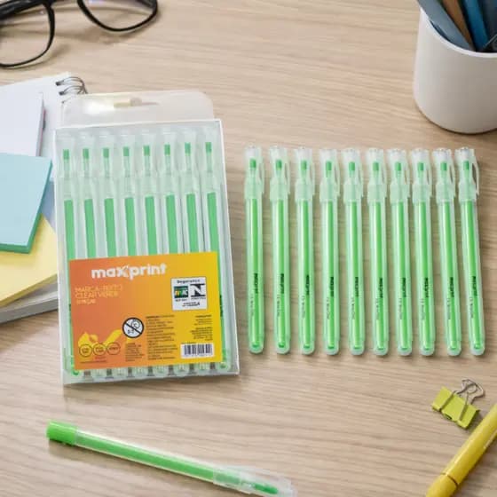 Kit 12 Marca Texto Clear Ecowrite Anotações Verde - Maxprint