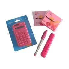 Kit Rosa Calculadora + Marca Textos + Blocos Adesivos