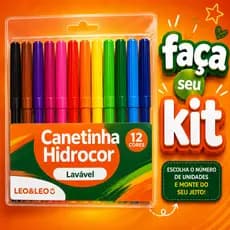 Canetinha Hidrocor 12 Cores Leo&Leo Lavável Escolar Super Colorida Seu Filho Vai Amar