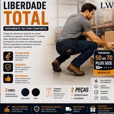 Calça Jeans Masculina Plus Size Tamanho Grande Conforto do 50 ao 70
