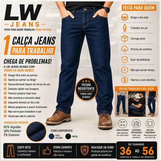 Calça Jeans Masculina Elastano Conforto Premium Trabalho Azul e Preta