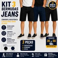 Kit 3 Bermudas Jeans Masculinas Plus Size Elastano Confortável do 36 ao 56