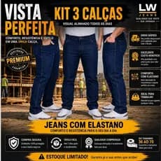 Kit 3 Calças Jeans Masculina Azul Escuro Preto Calca Trabalho Lycra Elastano