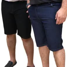 Kit 2 Bermuda Jeans Masculina Plus Size Tamanhos Maiores Azul Escuro Preta