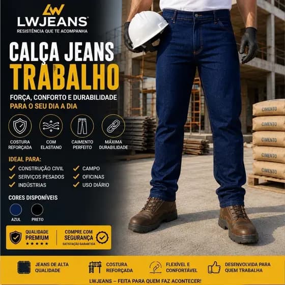 Calça Jeans Masculina Tradicional Para Trabalho Reta Serviço Com Lycra Elastano Uniforme
